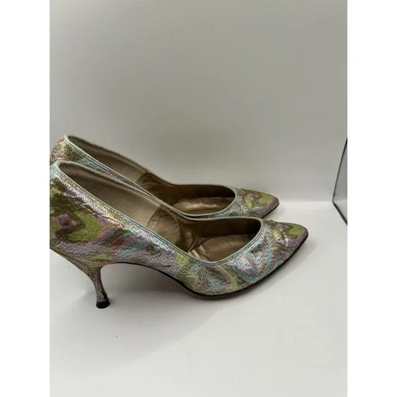 Vintage Thomas Cort 1960s Brocade Stiletto Heels Tapestry Evening Pumps 8 - Picture 6 of 13